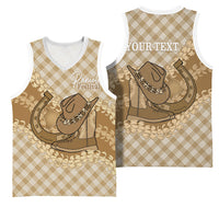 Makue Hawaii Cowboy Palaka Motifs Personalised Basketball Jersey Paniolo Festival Puakenikeni Lei LT14 - Polynesian Pride