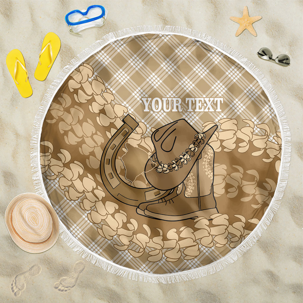 Makue Hawaii Cowboy Palaka Motifs Personalised Beach Blanket Paniolo Festival Puakenikeni Lei LT14 One Size 150cm Brown - Polynesian Pride