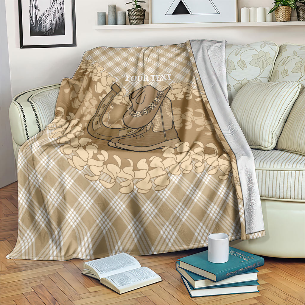 Makue Hawaii Cowboy Palaka Motifs Personalised Blanket Paniolo Festival Puakenikeni Lei LT14 Brown - Polynesian Pride