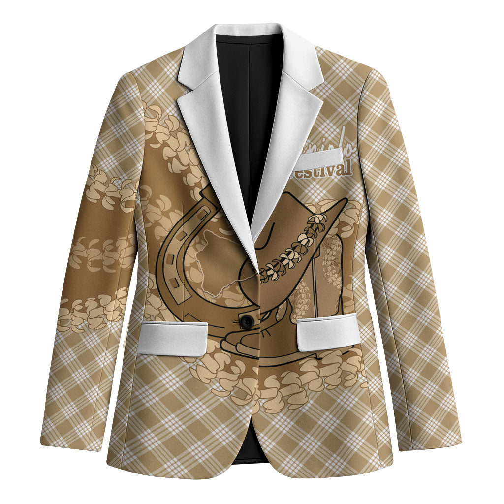 Makue Hawaii Cowboy Palaka Motifs Personalised Blazer Paniolo Festival Puakenikeni Lei LT14 Unisex Brown - Polynesian Pride