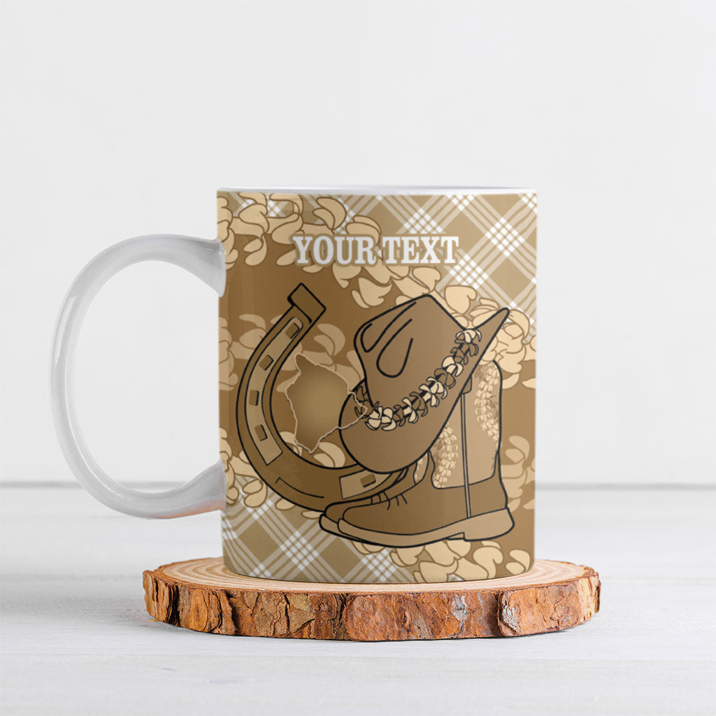 Makue Hawaii Cowboy Palaka Motifs Personalised Ceramic Mug Paniolo Festival Puakenikeni Lei LT14 Brown - Polynesian Pride