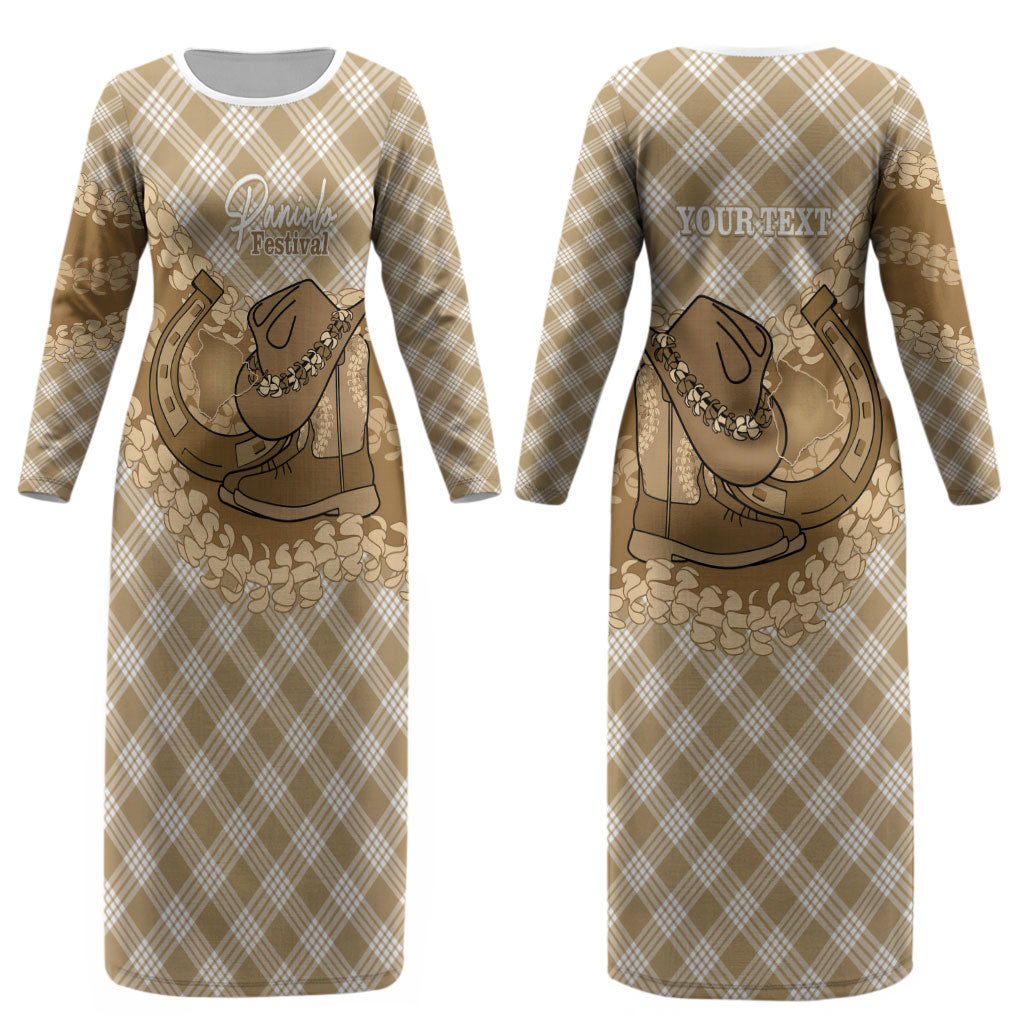 Makue Hawaii Cowboy Palaka Motifs Personalised Couples Matching Long Sleeve Bodycon Dress and Long Sleeve Button Shirt Paniolo Festival Puakenikeni Lei LT14 - Polynesian Pride