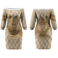 Makue Hawaii Cowboy Palaka Motifs Personalised Couples Matching Off The Shoulder Long Sleeve Dress and Long Sleeve Button Shirt Paniolo Festival Puakenikeni Lei LT14 - Polynesian Pride