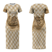 Makue Hawaii Cowboy Palaka Motifs Personalised Couples Matching Short Sleeve Bodycon Dress and Hawaiian Shirt Paniolo Festival Puakenikeni Lei LT14 - Polynesian Pride