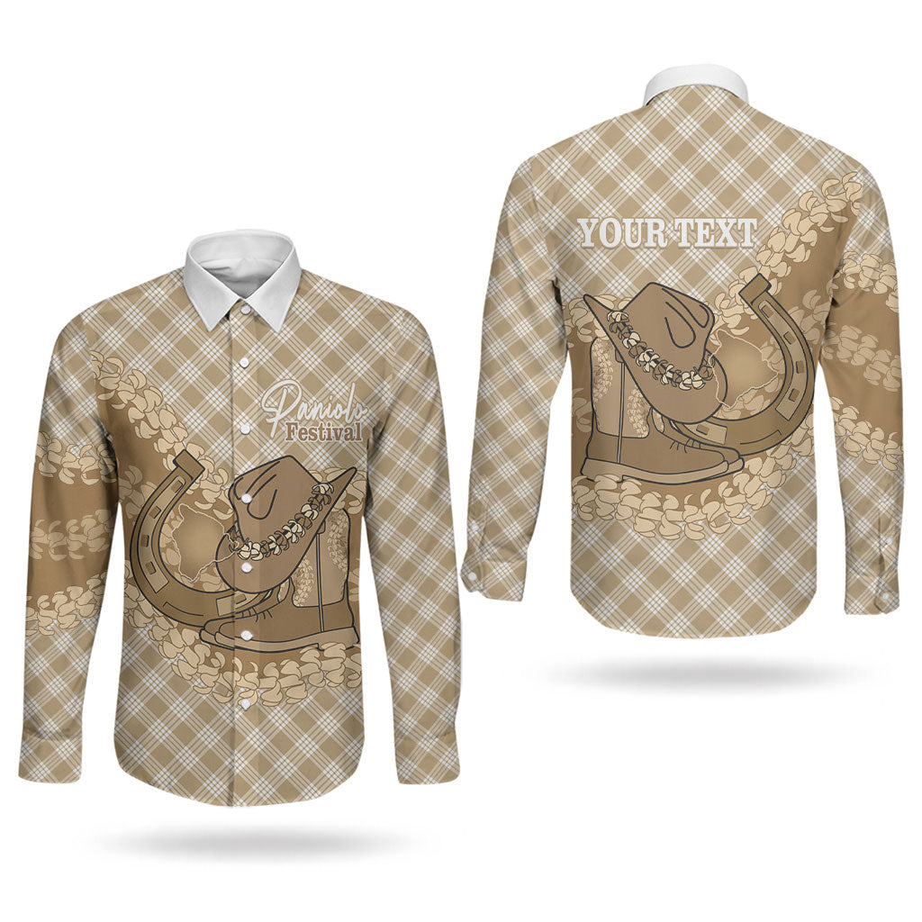 Makue Hawaii Cowboy Palaka Motifs Personalised Couples Matching Short Sleeve Bodycon Dress and Long Sleeve Button Shirt Paniolo Festival Puakenikeni Lei LT14 - Polynesian Pride
