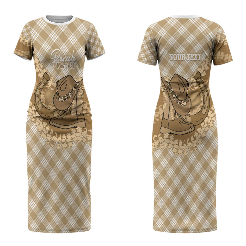 Makue Hawaii Cowboy Palaka Motifs Personalised Couples Matching Short Sleeve Bodycon Dress and Long Sleeve Button Shirt Paniolo Festival Puakenikeni Lei LT14 - Polynesian Pride