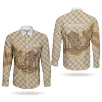 Makue Hawaii Cowboy Palaka Motifs Personalised Couples Matching Tank Maxi Dress and Long Sleeve Button Shirt Paniolo Festival Puakenikeni Lei LT14 - Polynesian Pride