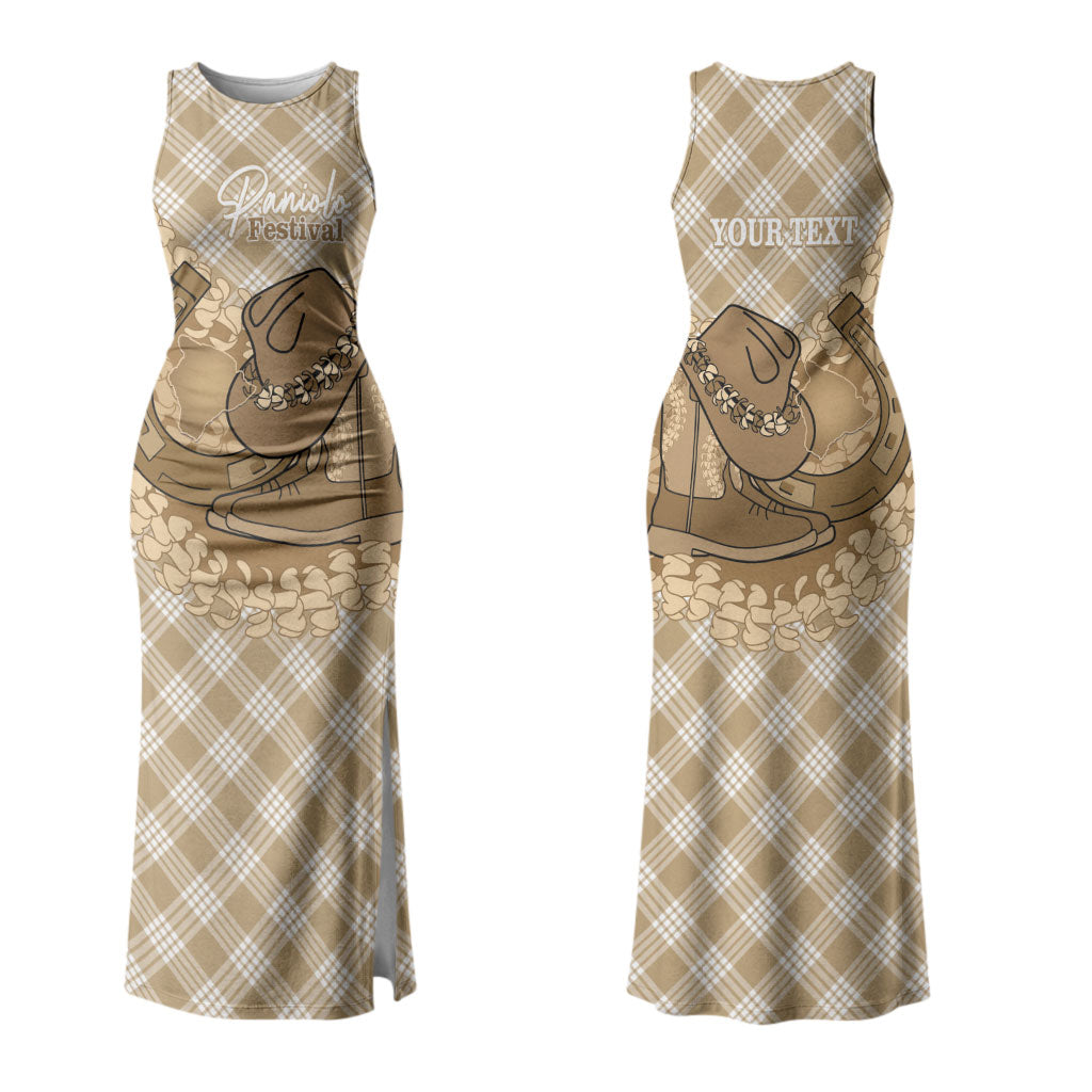 Makue Hawaii Cowboy Palaka Motifs Personalised Couples Matching Tank Maxi Dress and Long Sleeve Button Shirt Paniolo Festival Puakenikeni Lei LT14 - Polynesian Pride
