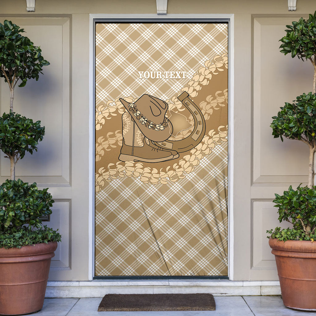 Makue Hawaii Cowboy Palaka Motifs Personalised Door Cover Paniolo Festival Puakenikeni Lei LT14 Brown - Polynesian Pride