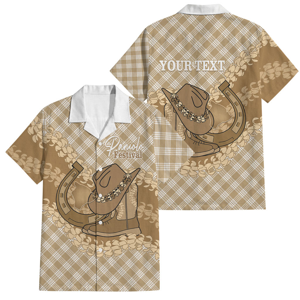 Makue Hawaii Cowboy Palaka Motifs Personalised Family Matching Off The Shoulder Long Sleeve Dress and Hawaiian Shirt Paniolo Festival Puakenikeni Lei LT14 Dad's Shirt - Short Sleeve Brown - Polynesian Pride