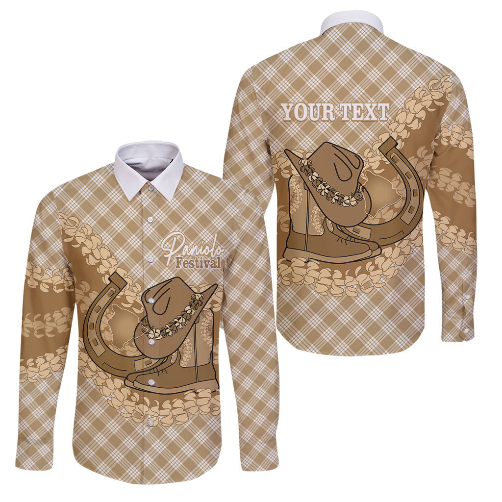 Makue Hawaii Cowboy Palaka Motifs Personalised Family Matching Puletasi and Hawaiian Shirt Paniolo Festival Puakenikeni Lei LT14 Dad's Shirt - Long Sleeve Brown - Polynesian Pride