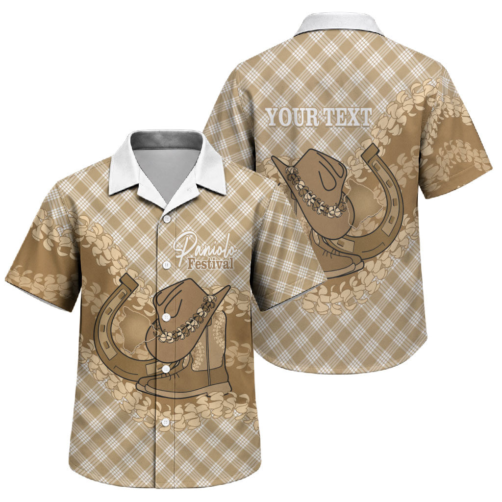 Makue Hawaii Cowboy Palaka Motifs Personalised Family Matching Puletasi and Hawaiian Shirt Paniolo Festival Puakenikeni Lei LT14 Son's Shirt Brown - Polynesian Pride
