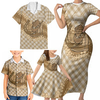 Makue Hawaii Cowboy Palaka Motifs Personalised Family Matching Short Sleeve Bodycon Dress and Hawaiian Shirt Paniolo Festival Puakenikeni Lei LT14 - Polynesian Pride