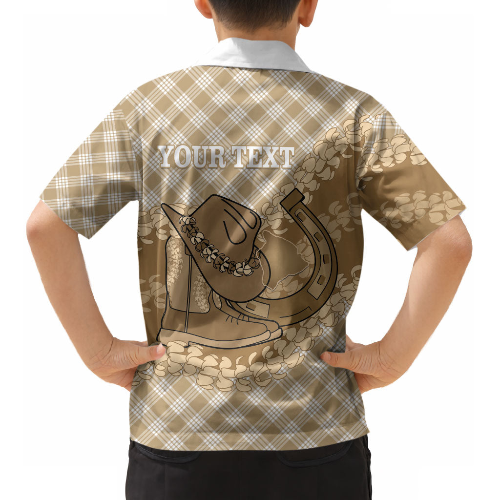 Makue Hawaii Cowboy Palaka Motifs Personalised Kid Hawaiian Shirt Paniolo Festival Puakenikeni Lei LT14 - Polynesian Pride