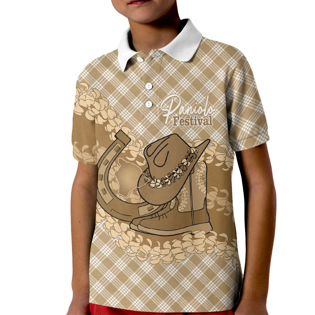 Makue Hawaii Cowboy Palaka Motifs Personalised Kid Polo Shirt Paniolo Festival Puakenikeni Lei LT14 Kid Brown - Polynesian Pride