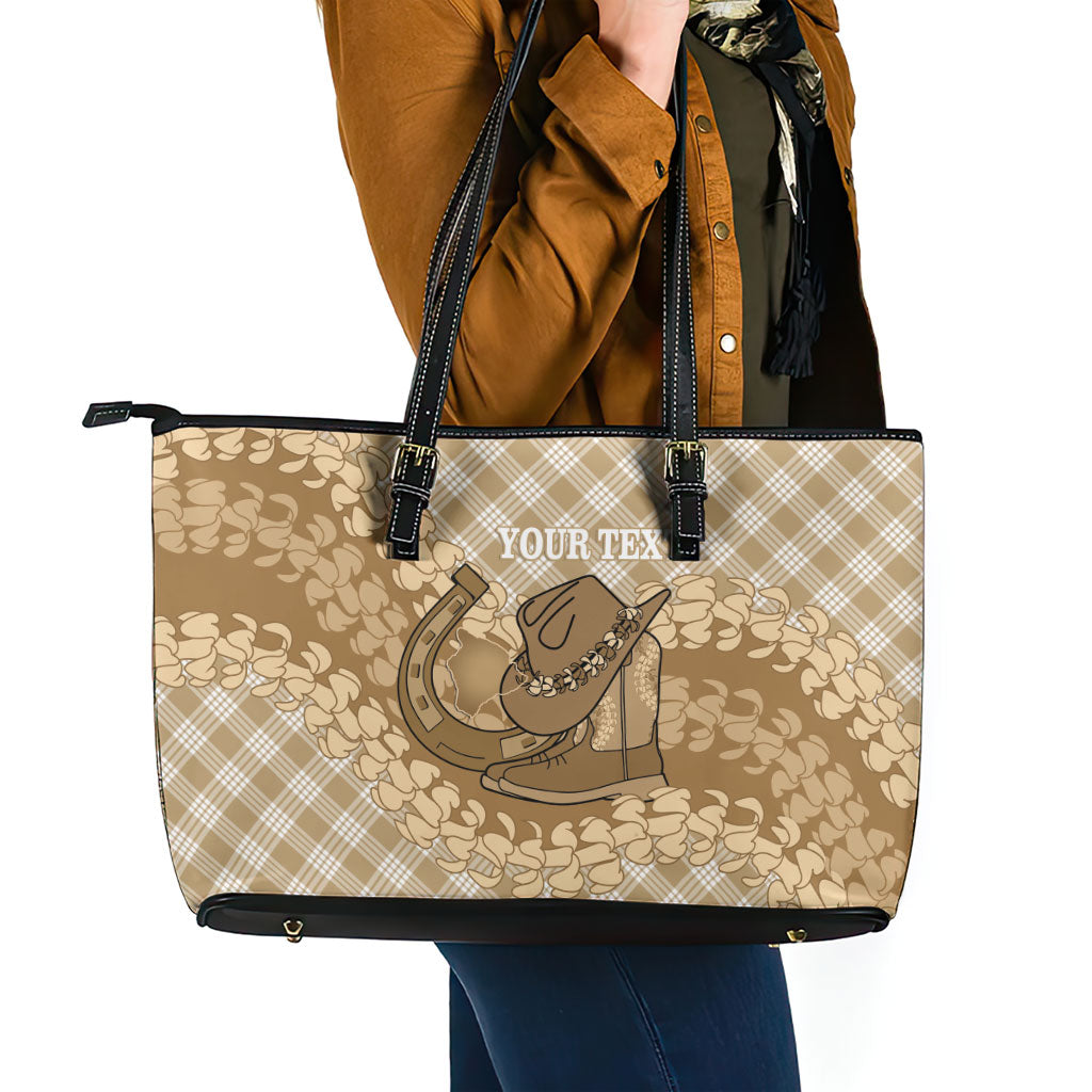 Makue Hawaii Cowboy Palaka Motifs Personalised Leather Tote Bag Paniolo Festival Puakenikeni Lei LT14 - Polynesian Pride