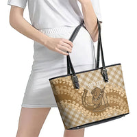 Makue Hawaii Cowboy Palaka Motifs Personalised Leather Tote Bag Paniolo Festival Puakenikeni Lei LT14 - Polynesian Pride