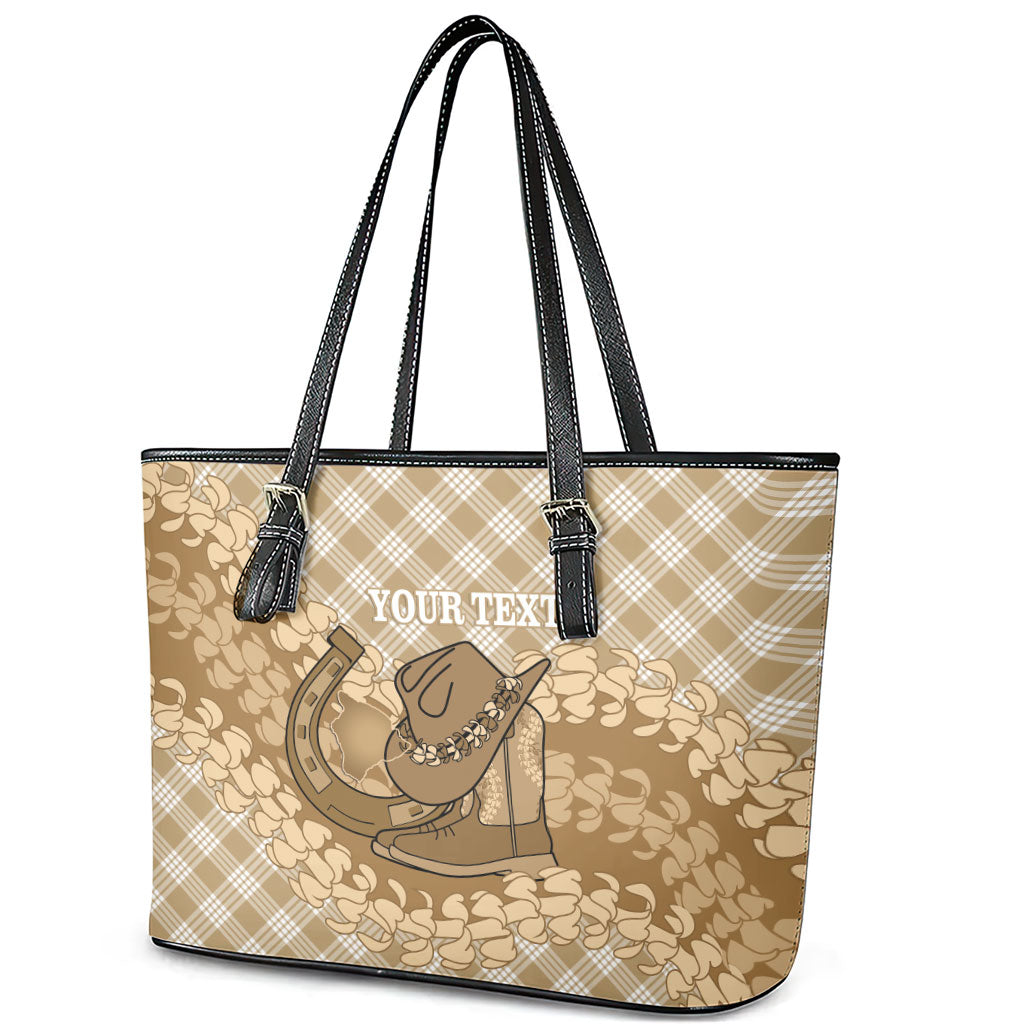 Makue Hawaii Cowboy Palaka Motifs Personalised Leather Tote Bag Paniolo Festival Puakenikeni Lei LT14 - Polynesian Pride