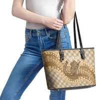 Makue Hawaii Cowboy Palaka Motifs Personalised Leather Tote Bag Paniolo Festival Puakenikeni Lei LT14 - Polynesian Pride