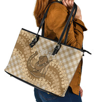 Makue Hawaii Cowboy Palaka Motifs Personalised Leather Tote Bag Paniolo Festival Puakenikeni Lei LT14 - Polynesian Pride