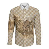 Makue Hawaii Cowboy Palaka Motifs Personalised Long Sleeve Button Shirt Paniolo Festival Puakenikeni Lei LT14 Unisex Brown - Polynesian Pride