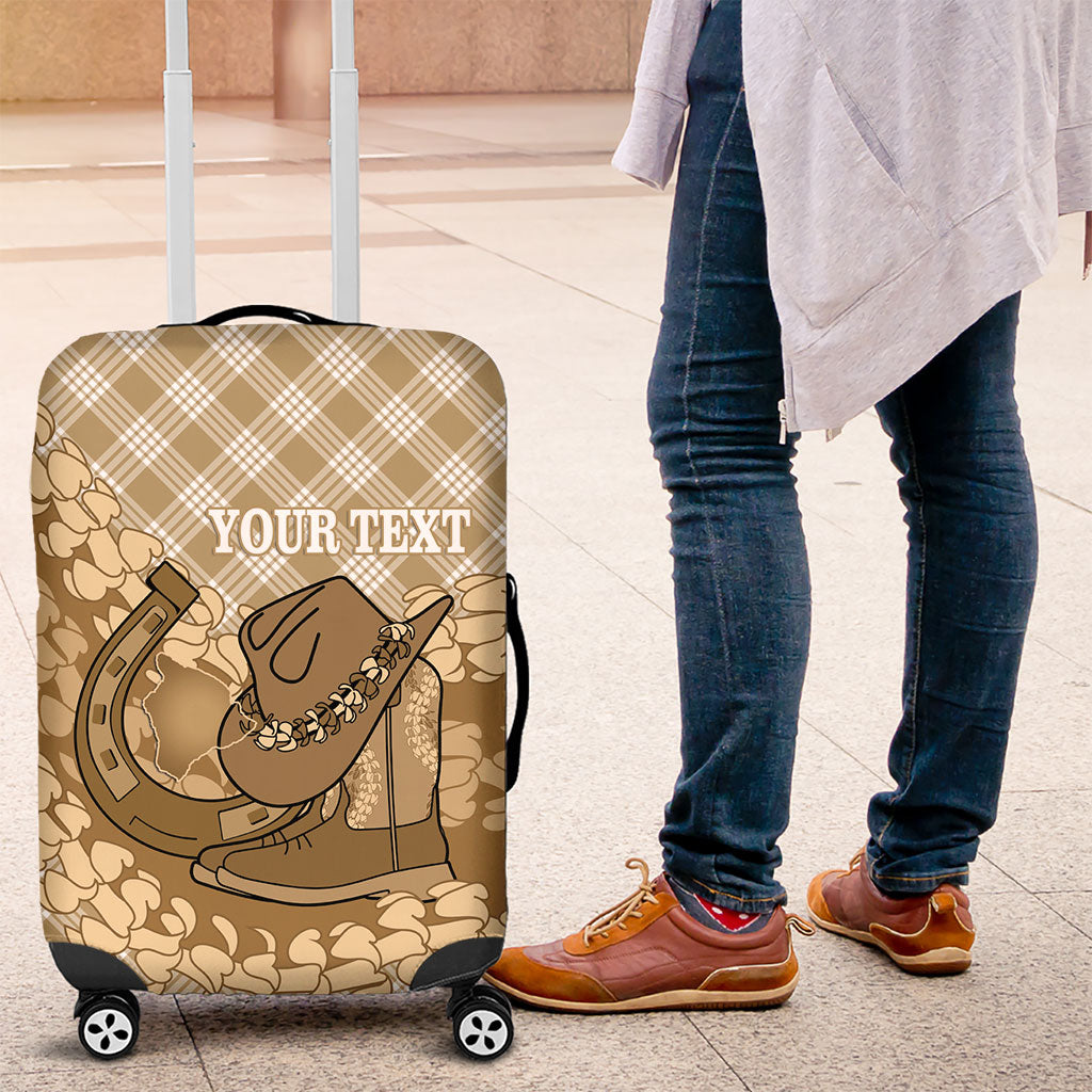 Makue Hawaii Cowboy Palaka Motifs Personalised Luggage Cover Paniolo Festival Puakenikeni Lei LT14 Brown - Polynesian Pride