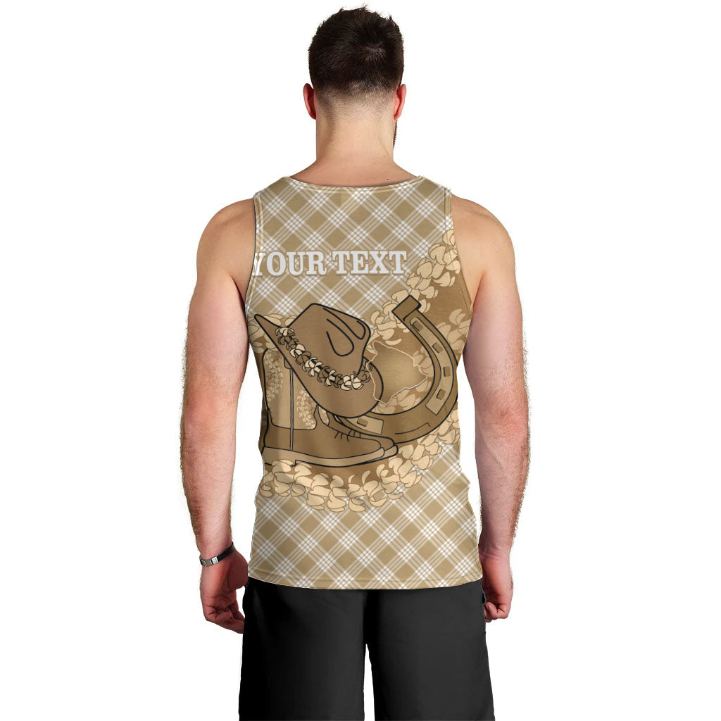 Makue Hawaii Cowboy Palaka Motifs Personalised Men Tank Top Paniolo Festival Puakenikeni Lei LT14 - Polynesian Pride