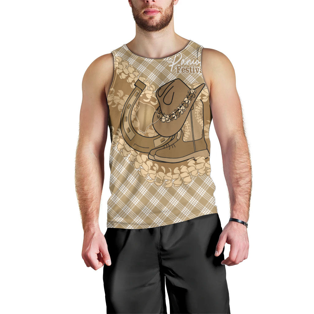 Makue Hawaii Cowboy Palaka Motifs Personalised Men Tank Top Paniolo Festival Puakenikeni Lei LT14 - Polynesian Pride