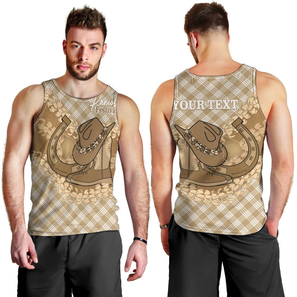 Makue Hawaii Cowboy Palaka Motifs Personalised Men Tank Top Paniolo Festival Puakenikeni Lei LT14 - Polynesian Pride