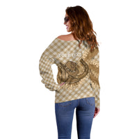 Makue Hawaii Cowboy Palaka Motifs Personalised Off Shoulder Sweater Paniolo Festival Puakenikeni Lei LT14 - Polynesian Pride