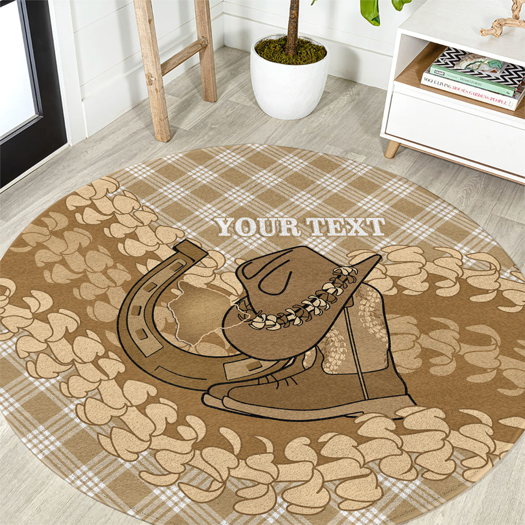 Makue Hawaii Cowboy Palaka Motifs Personalised Round Carpet Paniolo Festival Puakenikeni Lei LT14 Brown - Polynesian Pride