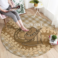 Makue Hawaii Cowboy Palaka Motifs Personalised Round Carpet Paniolo Festival Puakenikeni Lei LT14 - Polynesian Pride