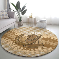 Makue Hawaii Cowboy Palaka Motifs Personalised Round Carpet Paniolo Festival Puakenikeni Lei LT14 - Polynesian Pride