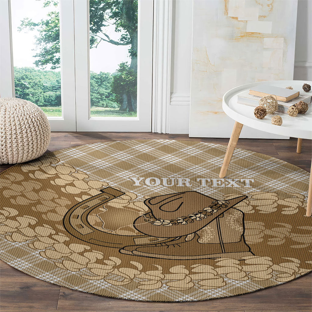 Makue Hawaii Cowboy Palaka Motifs Personalised Round Carpet Paniolo Festival Puakenikeni Lei LT14 - Polynesian Pride
