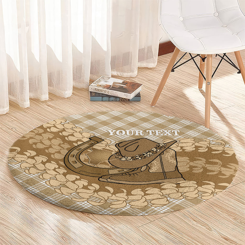 Makue Hawaii Cowboy Palaka Motifs Personalised Round Carpet Paniolo Festival Puakenikeni Lei LT14 - Polynesian Pride