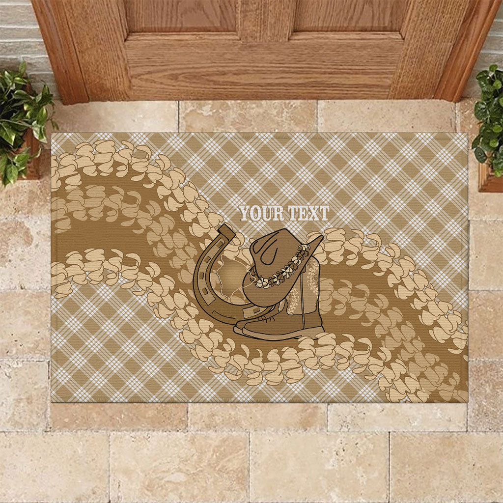 Makue Hawaii Cowboy Palaka Motifs Personalised Rubber Doormat Paniolo Festival Puakenikeni Lei LT14 Brown - Polynesian Pride