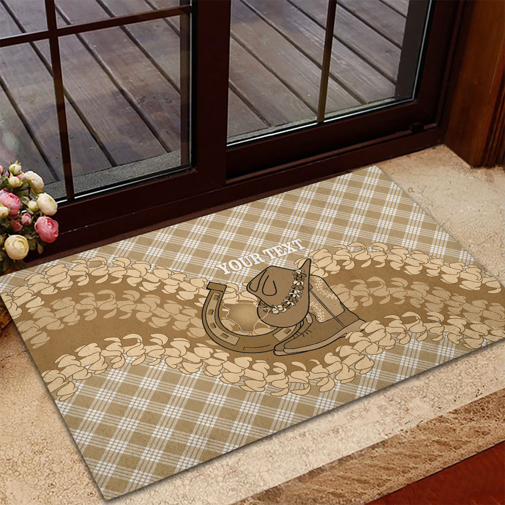 Makue Hawaii Cowboy Palaka Motifs Personalised Rubber Doormat Paniolo Festival Puakenikeni Lei LT14 - Polynesian Pride