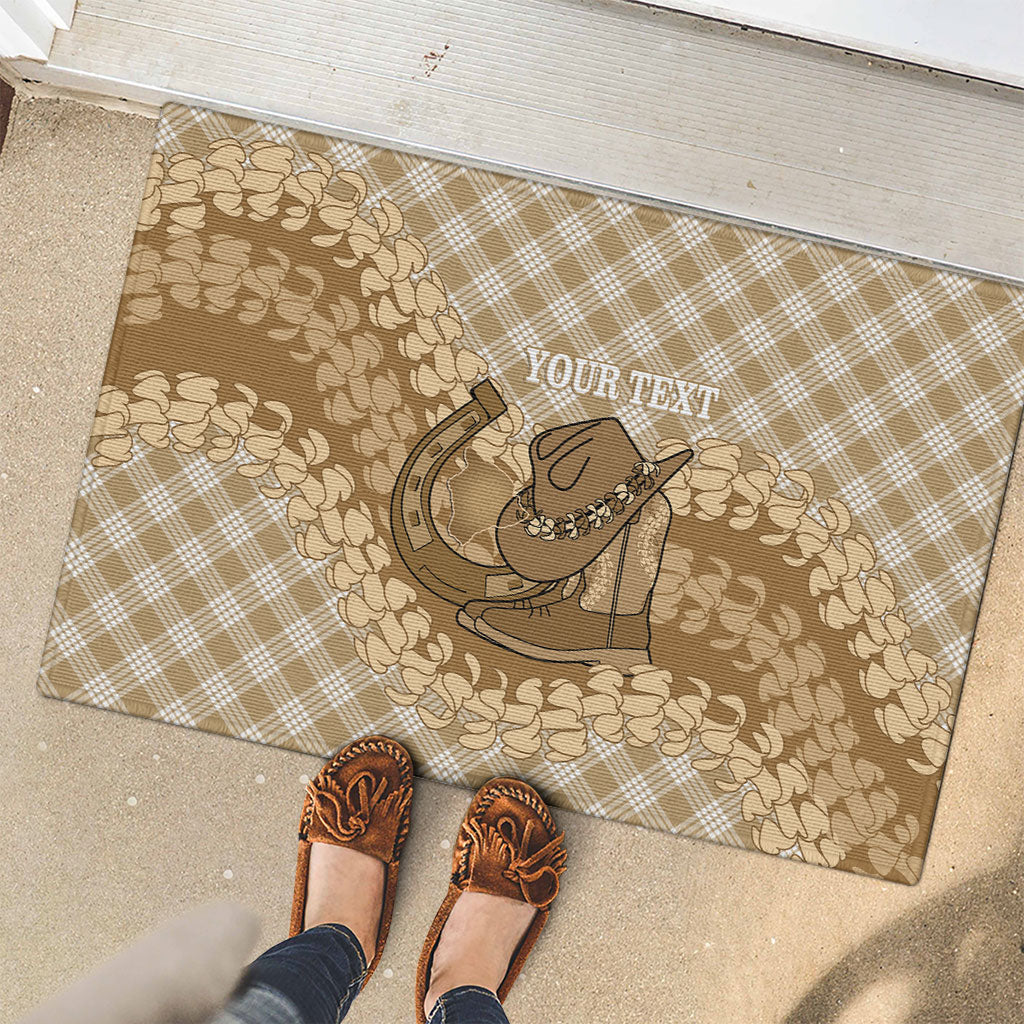 Makue Hawaii Cowboy Palaka Motifs Personalised Rubber Doormat Paniolo Festival Puakenikeni Lei LT14 - Polynesian Pride