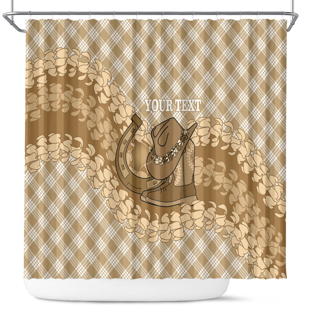 Makue Hawaii Cowboy Palaka Motifs Personalised Shower Curtain Paniolo Festival Puakenikeni Lei LT14 Brown - Polynesian Pride