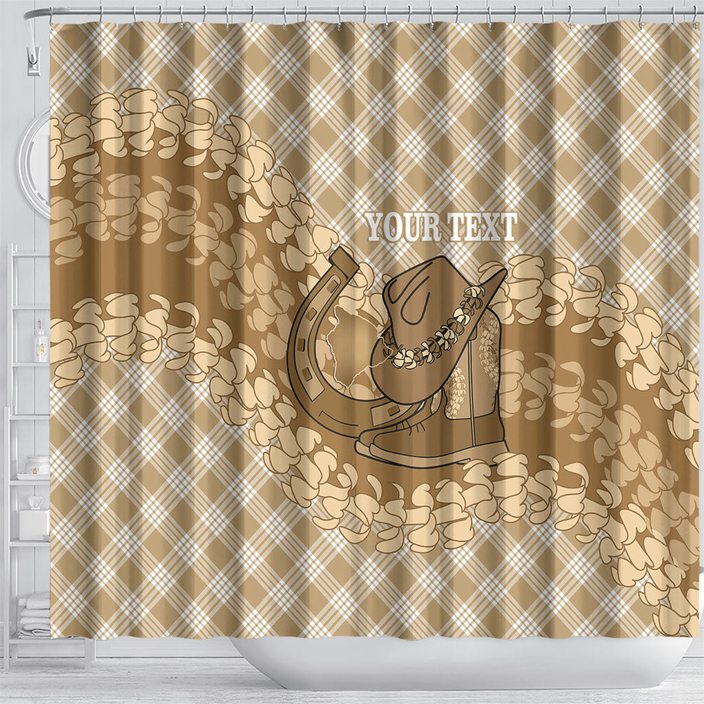 Makue Hawaii Cowboy Palaka Motifs Personalised Shower Curtain Paniolo Festival Puakenikeni Lei LT14 - Polynesian Pride