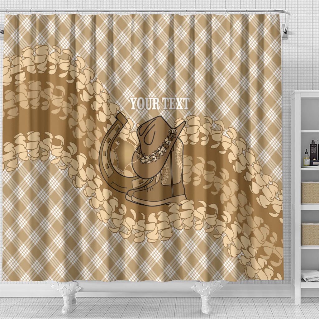 Makue Hawaii Cowboy Palaka Motifs Personalised Shower Curtain Paniolo Festival Puakenikeni Lei LT14 - Polynesian Pride