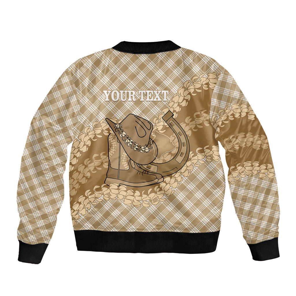 Makue Hawaii Cowboy Palaka Motifs Personalised Sleeve Zip Bomber Jacket Paniolo Festival Puakenikeni Lei LT14 - Polynesian Pride