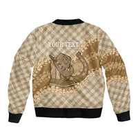 Makue Hawaii Cowboy Palaka Motifs Personalised Sleeve Zip Bomber Jacket Paniolo Festival Puakenikeni Lei LT14 - Polynesian Pride