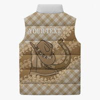 Makue Hawaii Cowboy Palaka Motifs Personalised Sleeveless Puffer Jacket Paniolo Festival Puakenikeni Lei LT14 - Polynesian Pride