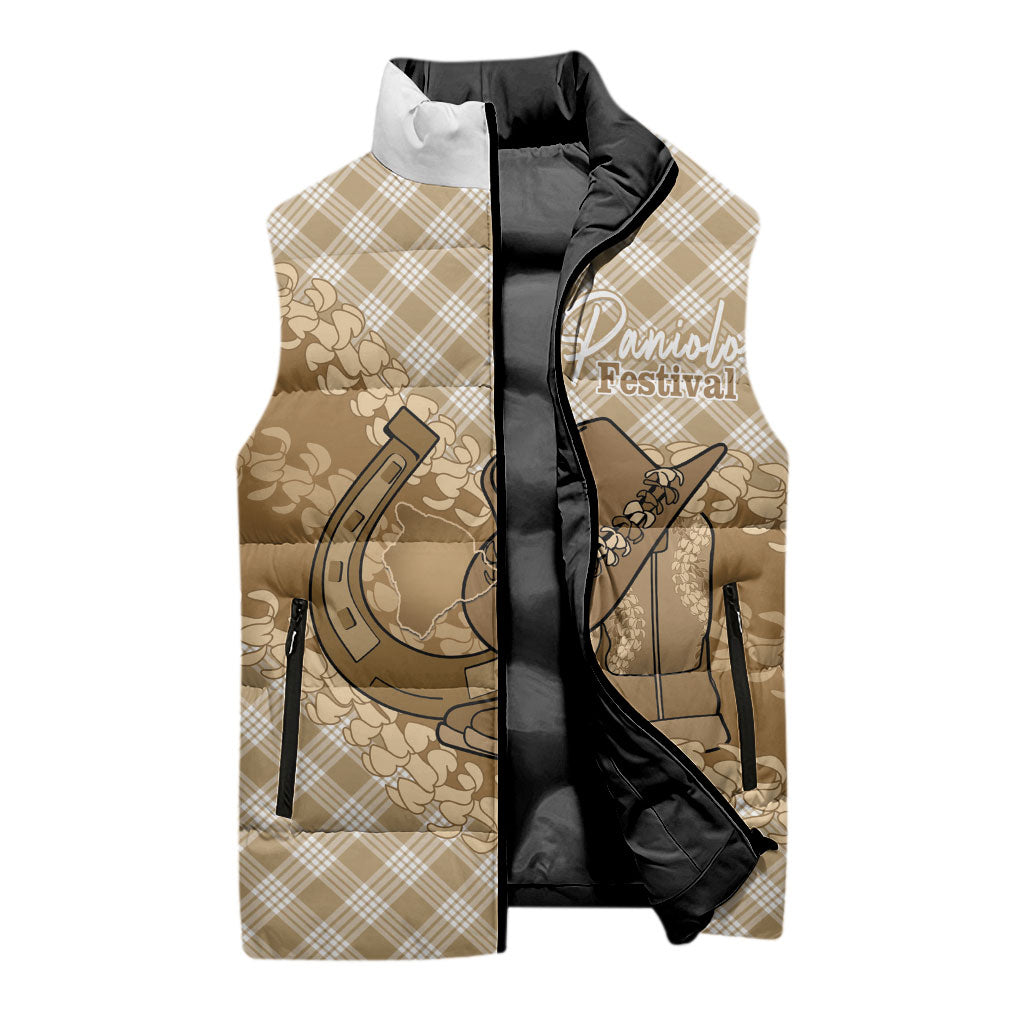 Makue Hawaii Cowboy Palaka Motifs Personalised Sleeveless Puffer Jacket Paniolo Festival Puakenikeni Lei LT14 - Polynesian Pride