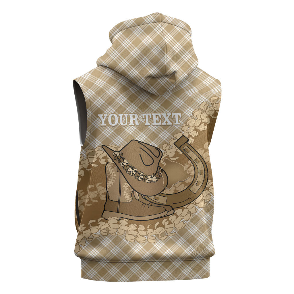 Makue Hawaii Cowboy Palaka Motifs Personalised Sleeveless Zip Hoodie Paniolo Festival Puakenikeni Lei LT14 - Polynesian Pride