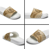 Makue Hawaii Cowboy Palaka Motifs Personalised Slide Sandals Paniolo Festival Puakenikeni Lei LT14 - Polynesian Pride