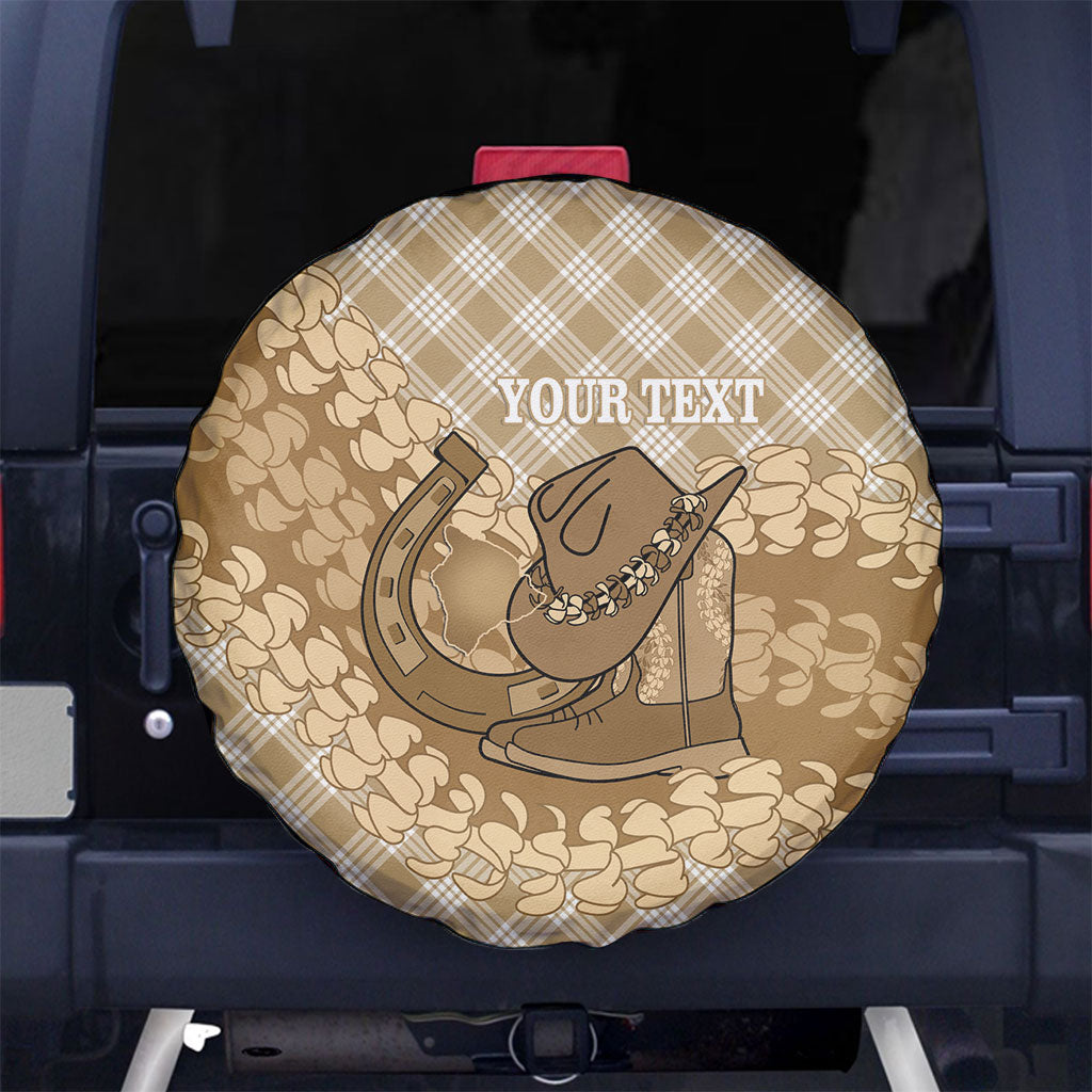 Makue Hawaii Cowboy Palaka Motifs Personalised Spare Tire Cover Paniolo Festival Puakenikeni Lei LT14 No hole Brown - Polynesian Pride