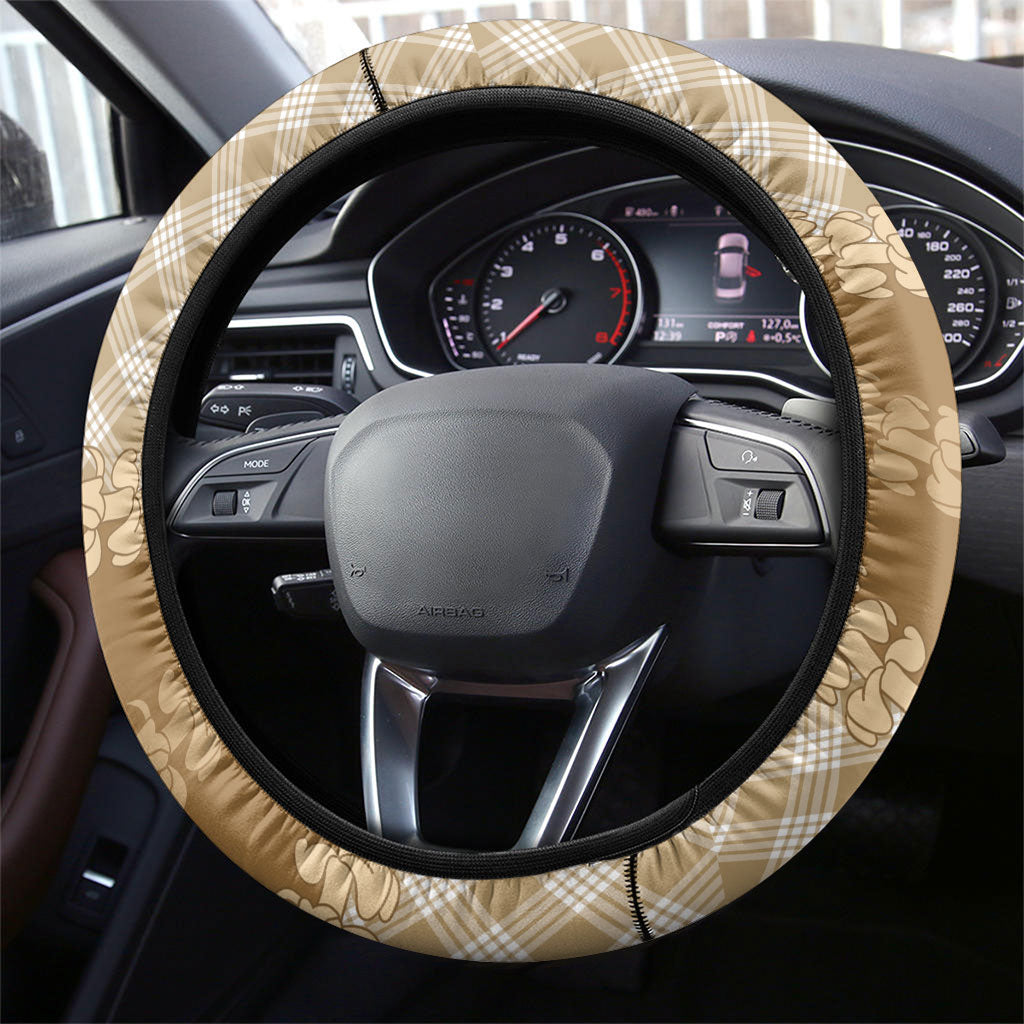Makue Hawaii Cowboy Palaka Motifs Steering Wheel Cover Paniolo Festival Puakenikeni Lei LT14 - Polynesian Pride