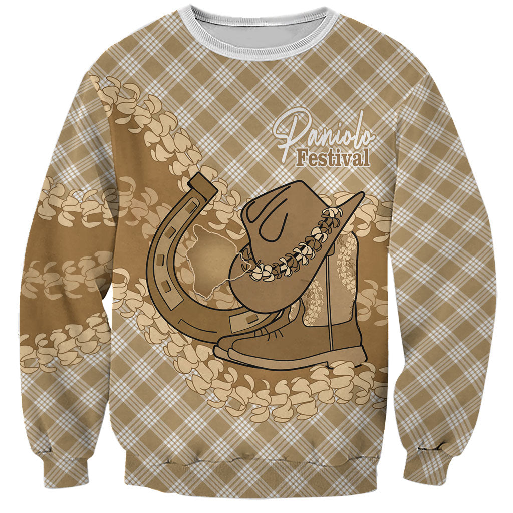Makue Hawaii Cowboy Palaka Motifs Personalised Sweatshirt Paniolo Festival Puakenikeni Lei LT14 Unisex Brown - Polynesian Pride